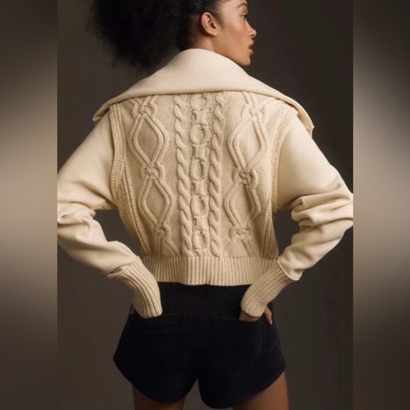 ANTHROPOLOGIE Pilcro Cable Laced Twofer Sweater Creme Size Large Neutral Lace up - Picture 9 of 14